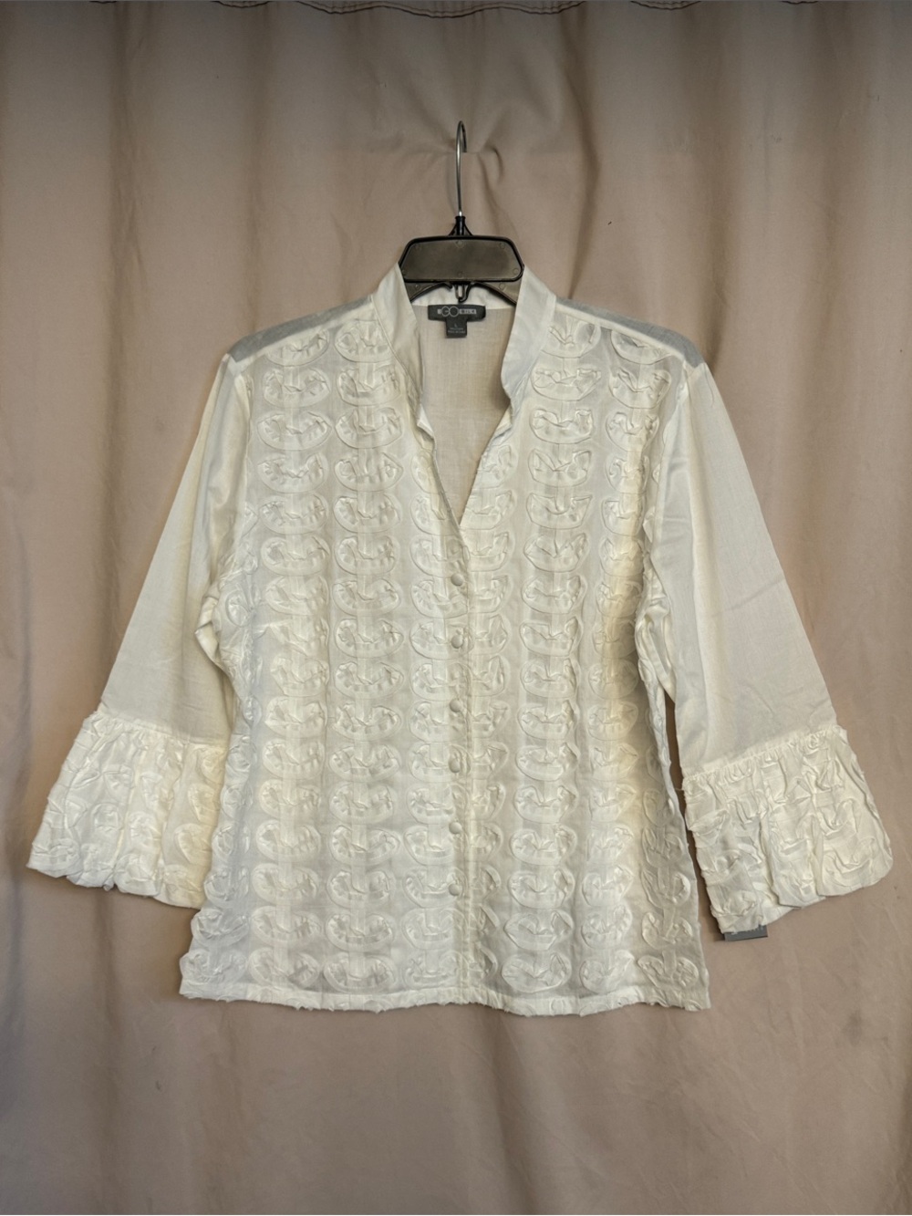 Go Silk Button Front 100% Cotton Blouse, Size L, Color White